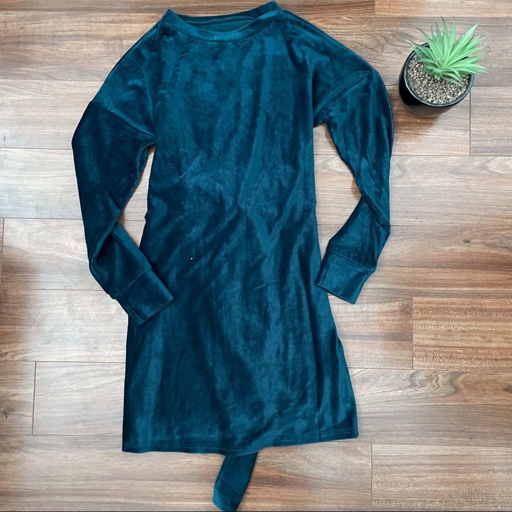 Blue velvet corduroy dress
